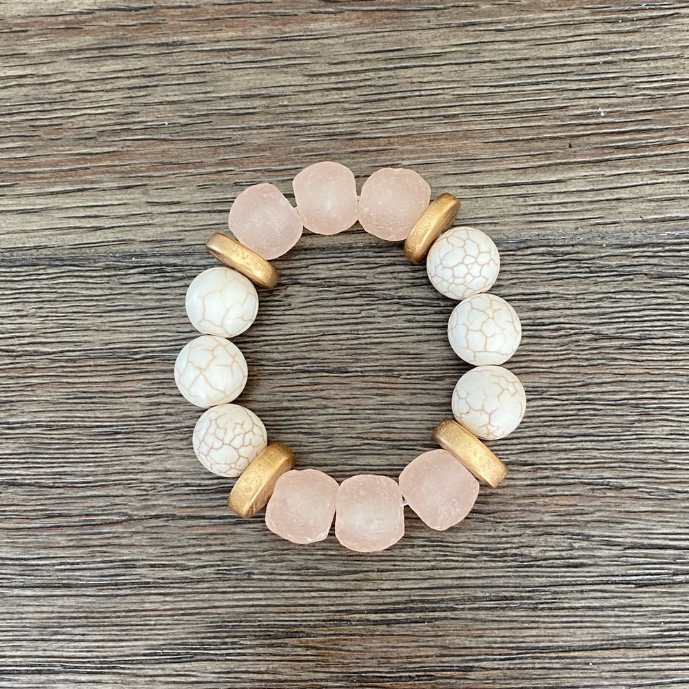 Brand new stone, African glass, and wood accent bracelet